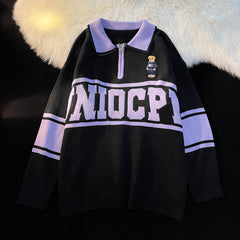 sueter masculino com gola e ziper estilo streetwear com desenho bordado