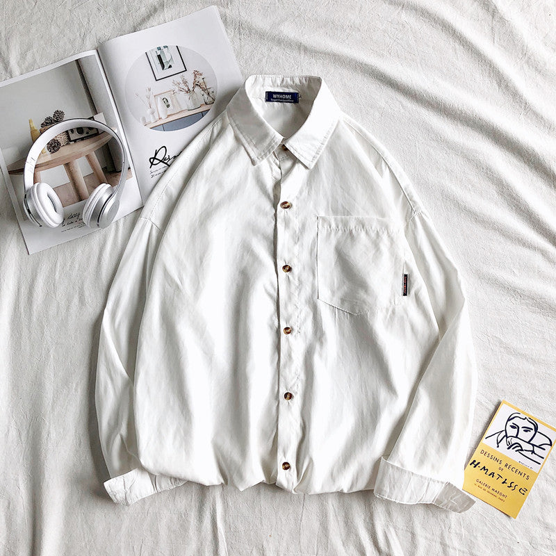 Camisa de manga comprida masculina primavera nova solta cor sólida casual