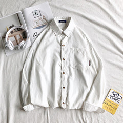 Camisa de manga comprida masculina primavera nova solta cor sólida casual