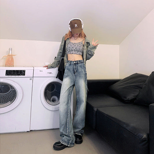 calça jeans perna larga feminino