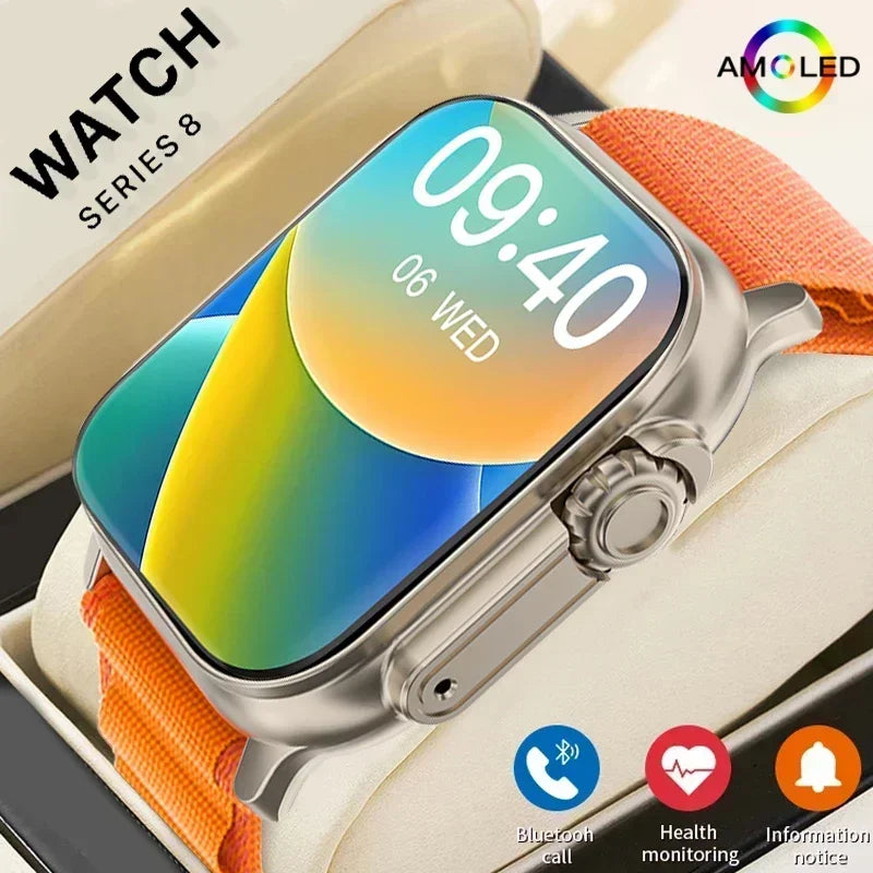 Relógio inteligente masculino T900 Ultra 2, Tela AMOLED, Bússola NFC, Impermeável, Apple Watch, IWO Ultra 8, 49mm, Série 8, 2.3 ", 2024