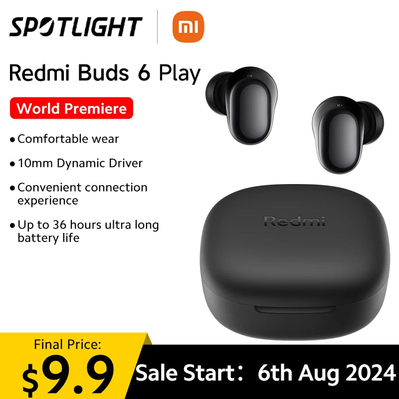 Xiaomi-Fone de Ouvido TWS, Driver Dinâmico, Cancelamento de Ruído AI para Chamadas, Bluetooth 5.4, 10mm, Estreia Mundial, Redmi Buds 6 Play