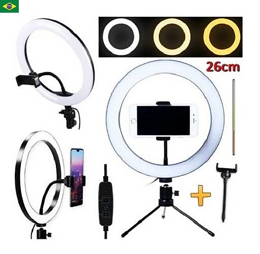 Ring Light 26cm/10 Polegadas+ Tripé De Mesa+ Suporte Celular