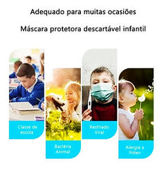 Kit 50 máscara Descartável Infantil Tripla C/ Clip Nasal Estampas