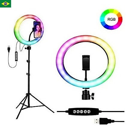 Ring Light 8 Polegada Colorida 20 Com Tripé 2.1 M Youtuber