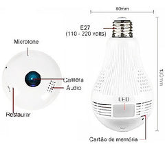 Camera Ip Seguraca Lampada Panoramica Espia Wifi V380