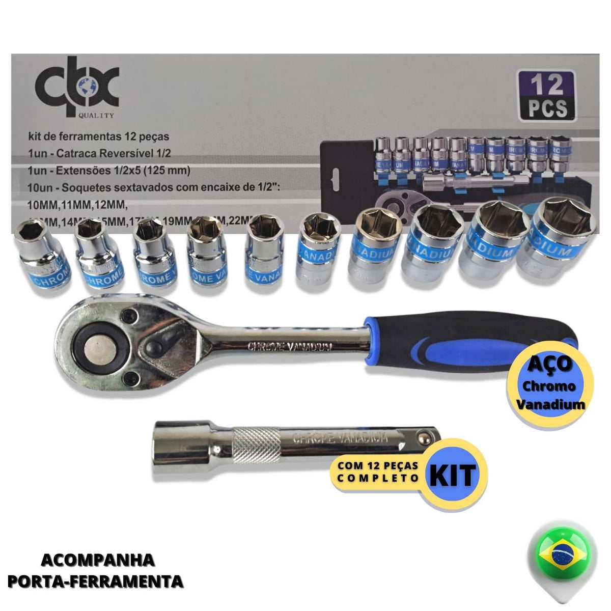 Jogo Soquetes 12 Peças 10 A 22mm Kit De Ferramentas Completo