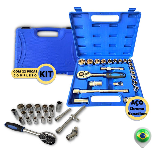 Jogo Soquetes 22 Peças 10 A 32mm Kit De Ferramentas Completo