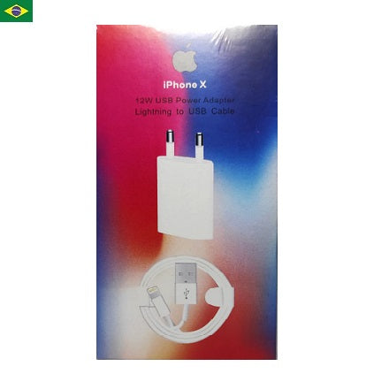 Kit carregador completo IPhone X - Fonte 12W + Cabo Lightning de 1 Metro