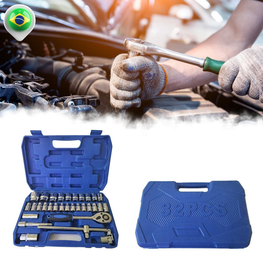 Jogo Soquetes 32 Peças com 8 A 32mm Kit De Ferramentas Completo