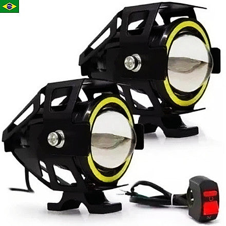 Par Farol Milha Moto Angel Eye U7 Led Auxiliar 30w Neblina