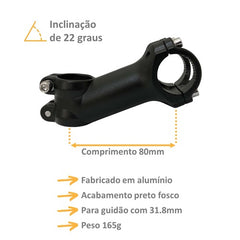 Mesa Avanço Suporte Guidão Bike 31.8 80mm Mtb Inclinado 22º