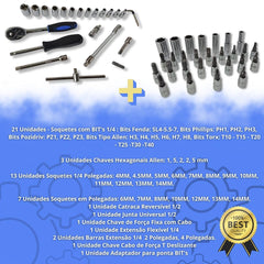 Jogo Soquetes 53 Peças Completo Bits Catraca Kit Ferramentas