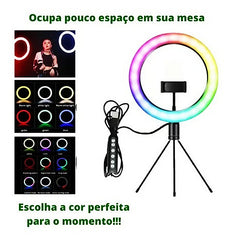 Ring Light 8 Polegada Colorida 20 Com Tripé De Mesa Youtuber