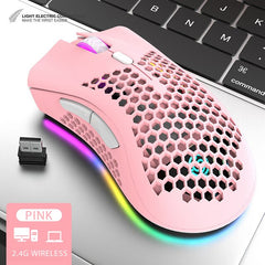 Mouse gamer Sem Fio com Led RGB em Formato de Colmeia de Abelha, Recarregável, para Desktop, PC, Computadores, Notebook, Laptop, 2.4G, USB, BM600