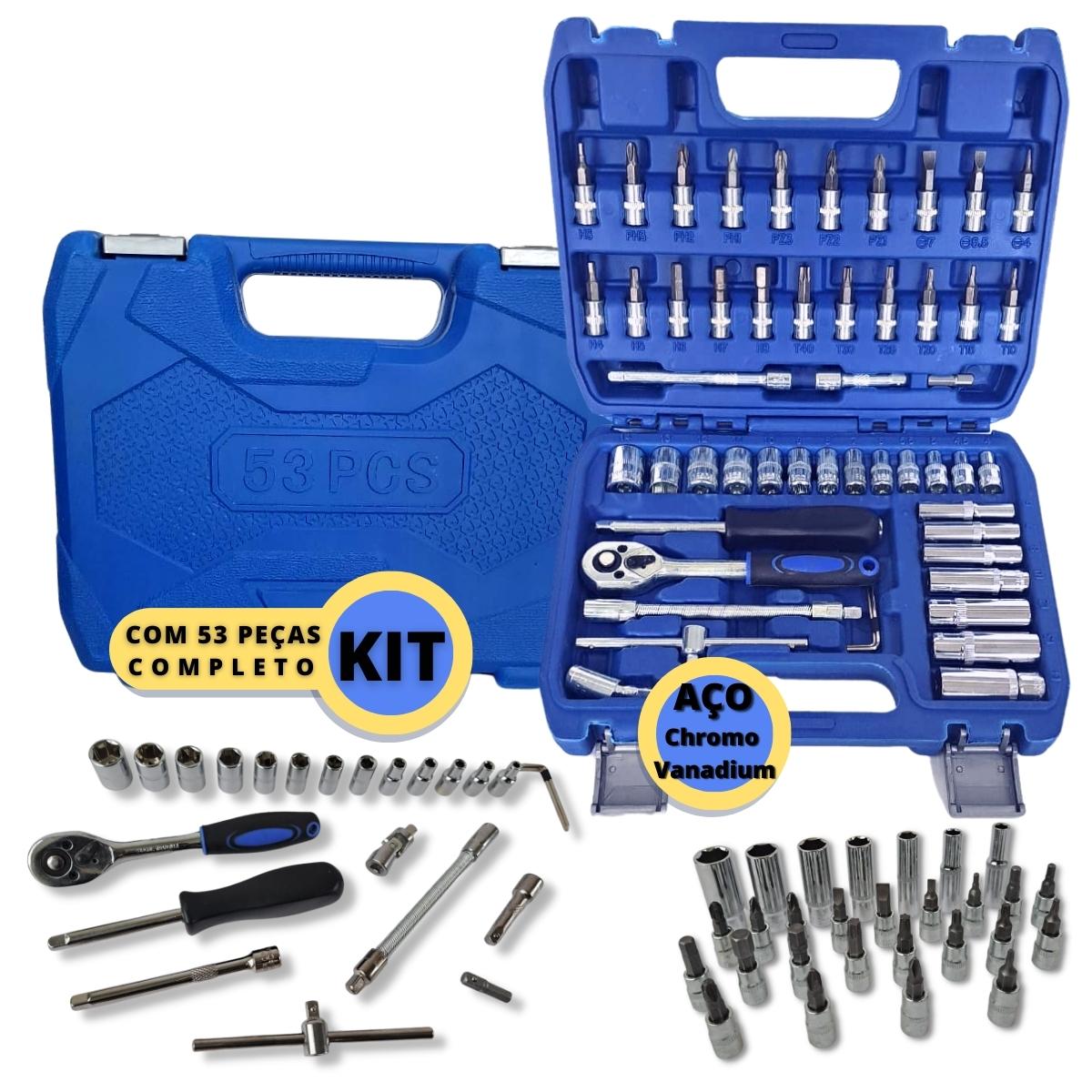 Jogo Soquetes 53 Peças Completo Bits Catraca Kit Ferramentas